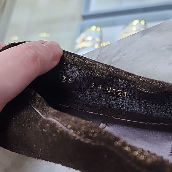 Authentic Louis Vuitton Brown Gold Suede Glitter Sheen Ballet Flats Size 36 - Picture 5 of 7